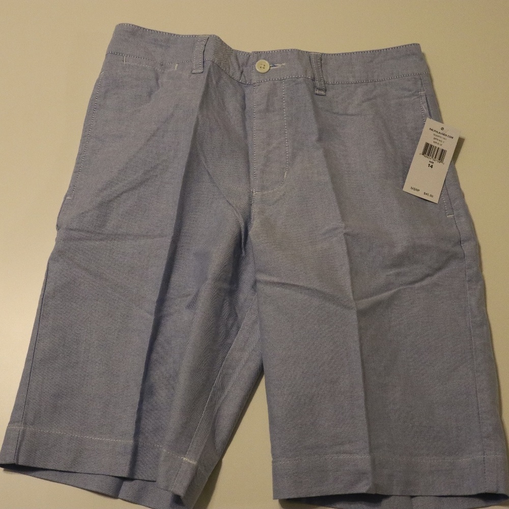 NWT Ralph Lauren Boys Flat Front Shorts Blue Sz14